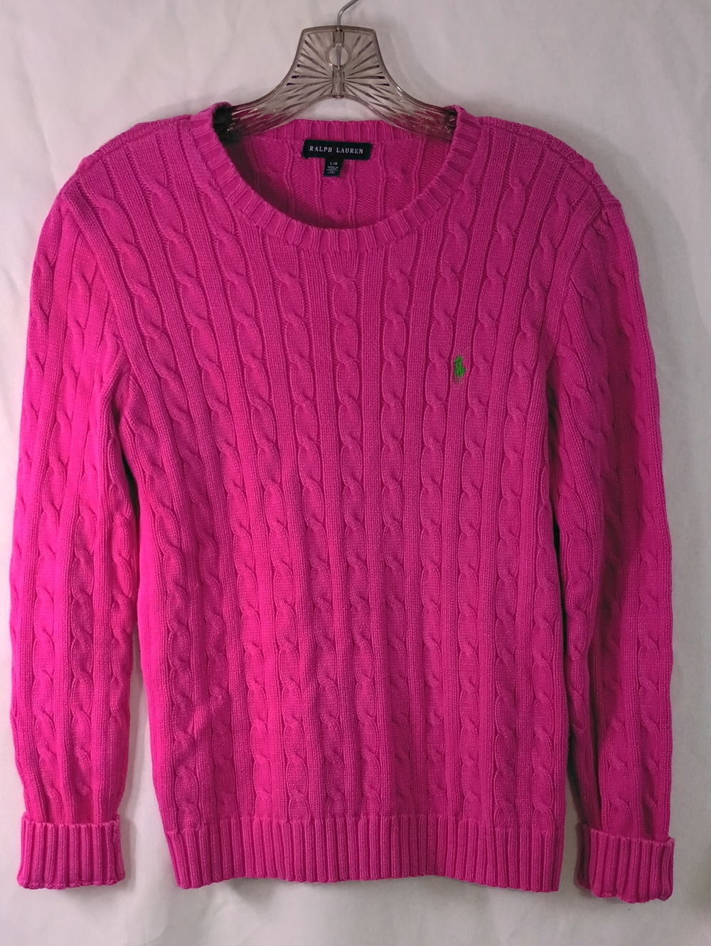 Ralph Lauren Hot Pink Cable Knit Crewneck Sweater